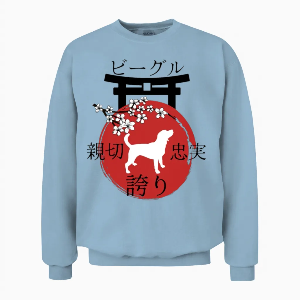 Beagle Japan Kanji Style for Dog Lovers Unisex Sweatshirt in Light Blue