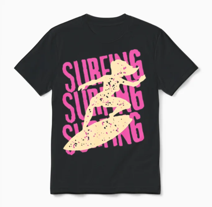 Retro Surfing Streetwear Style Unisex T-Shirt - Black