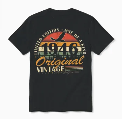 Vintage 1946 Cadeau Anniversaire 80 Ans Pour Hommes Femmes Unisex T-Shirt - Black