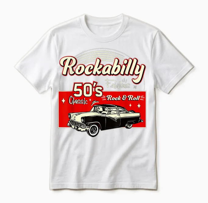 Rockabilly Style Hop Fifties Doo Wop Music Gifts T-Shirt, Black, S Unisex T-Shirt in White