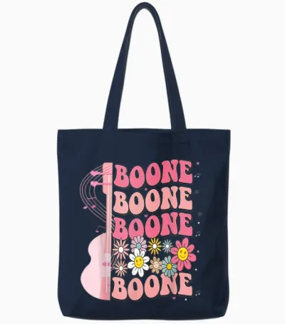 Girl Retro Boone Groovy Flower First Name Personalized 80's Tote Bags - Navy