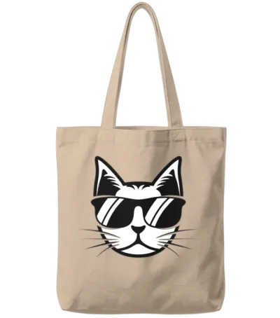 Chill Cat with Sunglasses Illustration Tote Bags - Natural
