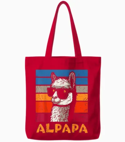 Funny Dad Alpapa Llama Alpaca Father's Day Gift T-Shirt, Black, S Tote Bags - Red