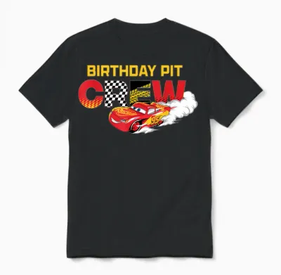 Disney & Pixar's Cars Birthday Pit Crew Lightning Mcqueen Unisex T-Shirt - Black