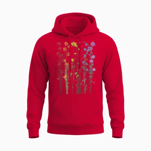 Subtile Gay Pride Lgbtq Wildblumen Regenbogen Blumen Blumen Unisex Hoodie - Red