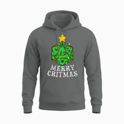 Merry Critmas D20 Rpg Christmas Tree Rpg Gamer Gaming Xmas Unisex Hoodie - Graphite Heather