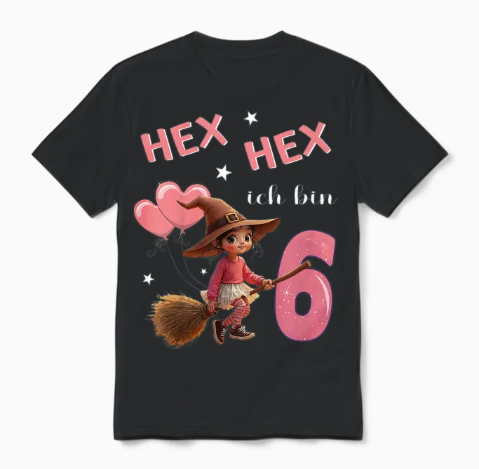 6th Birthday Girl - Witch 6 Years - Hex I Am 6 Unisex T-Shirt in Black