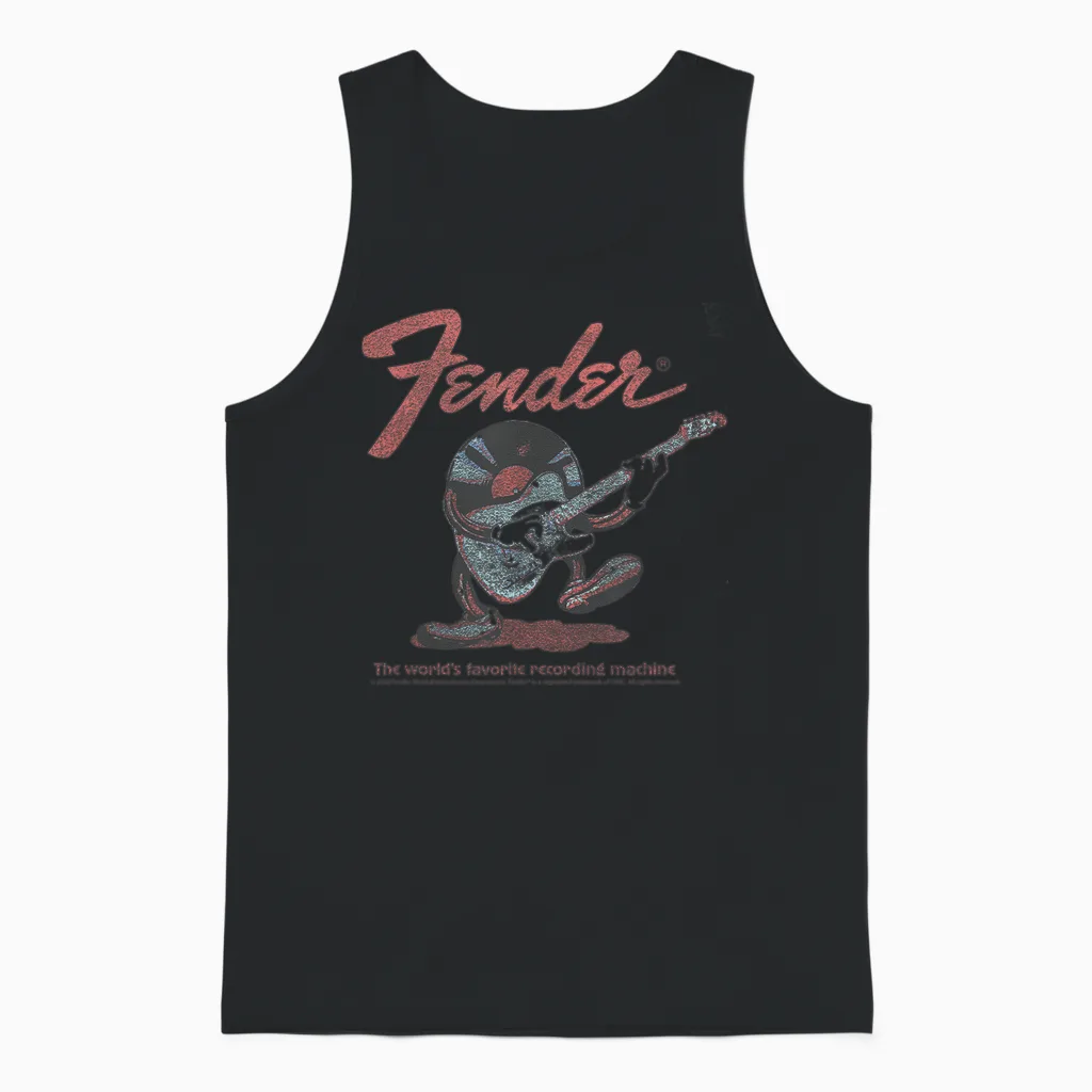 Fender Record Playing Guitar Centered Unisex Tank Top in Black