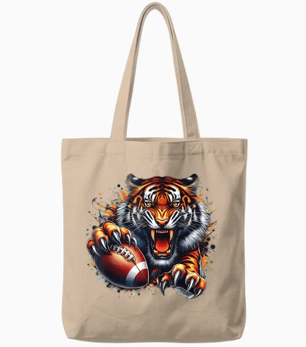 Touchdown American Football Game Day Thanksgiving Tiger Cool Tote Bags in Natural