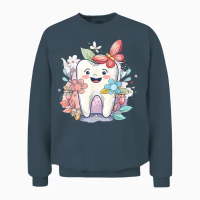 Niedlicher Zahn Mit Blume I Kinderzahn Unisex Sweatshirt - Dark Heather
