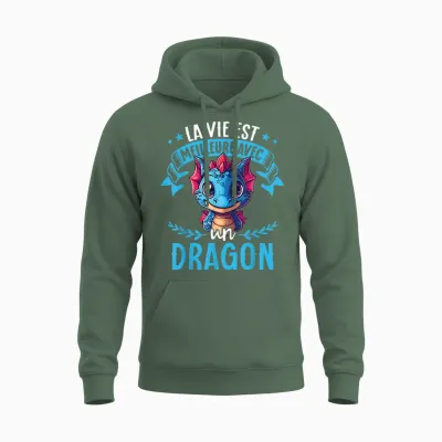 Je M'en Fous Je Suis Un Dragon - Cute Dragon T-Shirt, Black, S Unisex Hoodie - Military Green