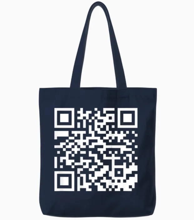 (on Back) Funny Qr Fck You Code Middle Finger Sarcasm Say T-Shirt, Black, S Tote Bags in Navy