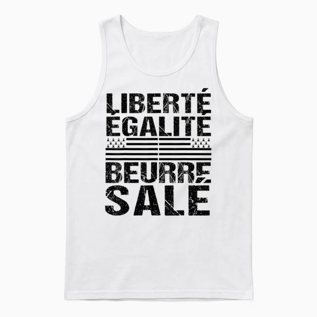 Freedom Equality Salted Butter Humour Breton Gift Brittany Unisex Tank Top in White