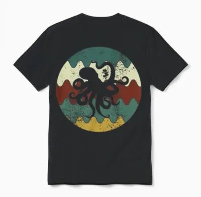 Octopus Retro Unisex T-Shirt - Black