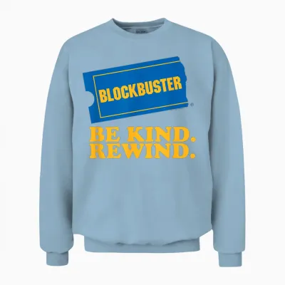 Blockbuster Be Kind Rewind Vintage Ticket Logo Unisex Sweatshirt - Light Blue