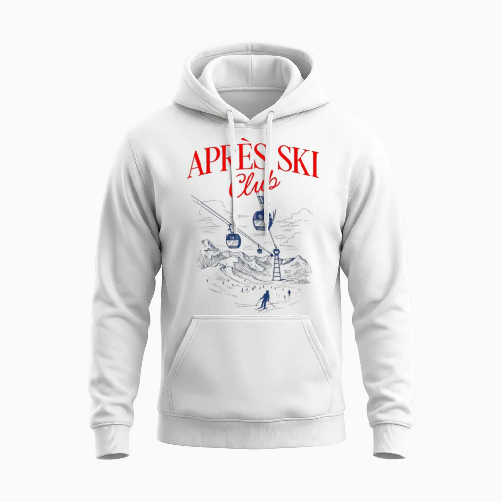 Après Ski Club X Skier Skier Illustration Ski Unisex Hoodie in White