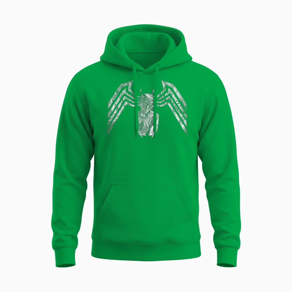 Marvel Venom Emblem White T-Shirt, Black Unisex Hoodie in Irish Green
