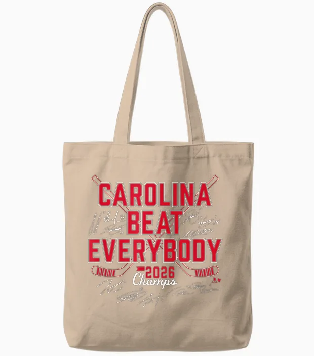 Beat Everybody 2026 Champs - Carolina Hockey Tote Bags in Natural