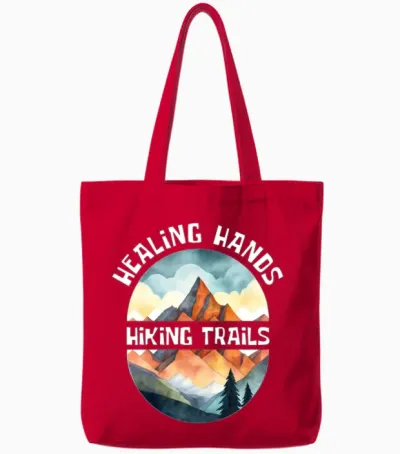 Healing Hands, Hiking Trails Tote Bags - Red