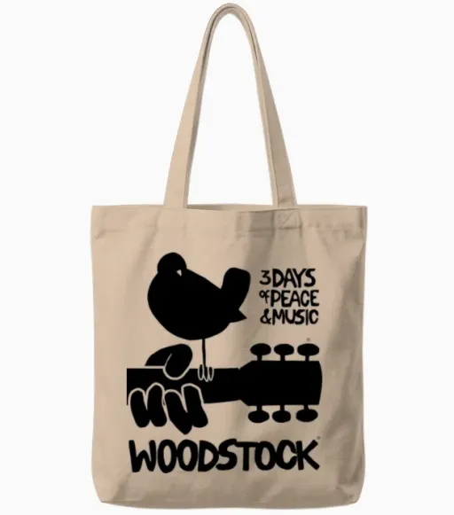 Woodstock Logo Black 3 Days of Peace & Music Tote Bags in Natural