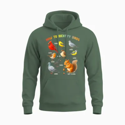 How to Identify Birds Squirrel Bird Watcher Birder Zookeeper Unisex Hoodie - Military Green