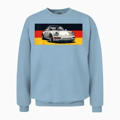 911 Retro Vintage 964 Turbo Car Classic German Flag Track T-Shirt - Black, Small, Unisex-Adults, Short Sleeve, T-Shirt, Car-Themed Unisex Sweatshirt - Light Blue