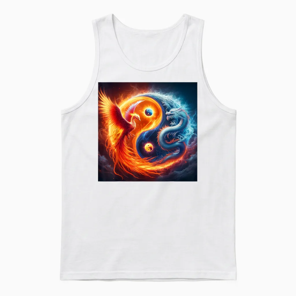 Yin Und Yang Phoenix Und Japanischer Drache Unisex Tank Top in White