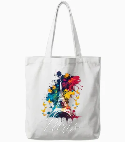 Eiffel Tower Paris Girls Travel Holiday France Souvenir T-Shirt, Black Tote Bags - White