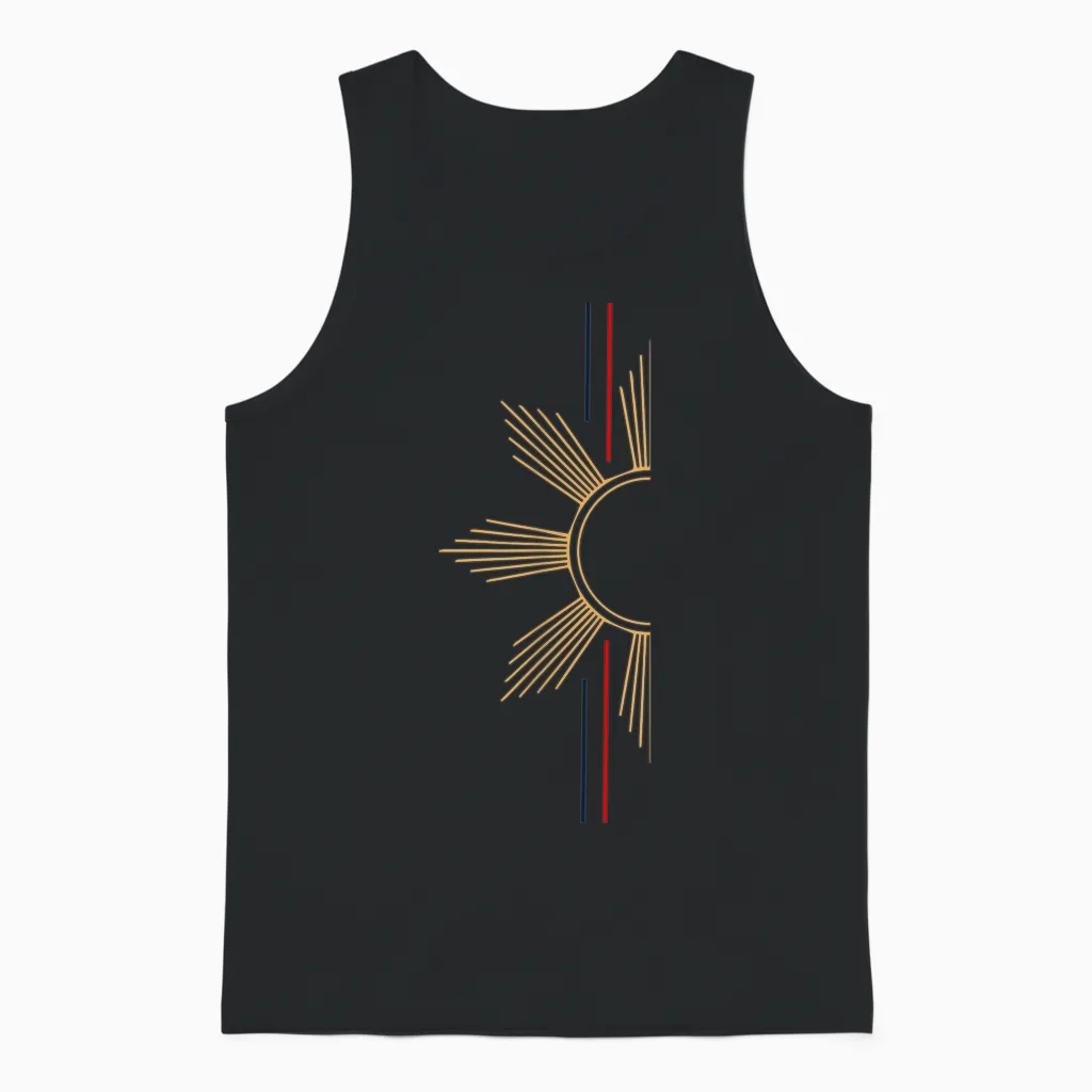 Minimalist Filipino Sun Unisex Tank Top in Black