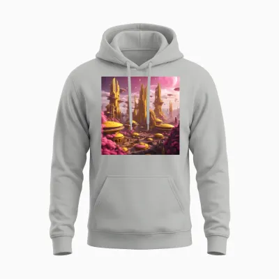Fantasy Alien Landscape: Futuristic Planet Design Unisex Hoodie - Ash