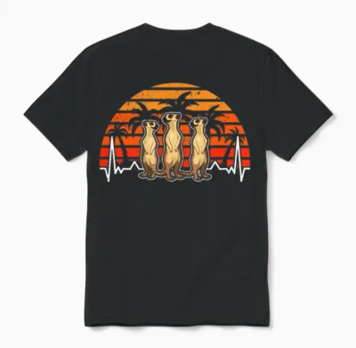 Meerkat Heartbeat Retro Unisex T-Shirt - Black