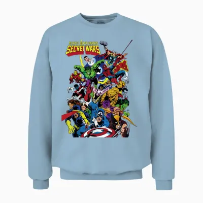 Marvel Exclusive Secret Wars Franchise Hero Collage Unisex Sweatshirt - Light Blue