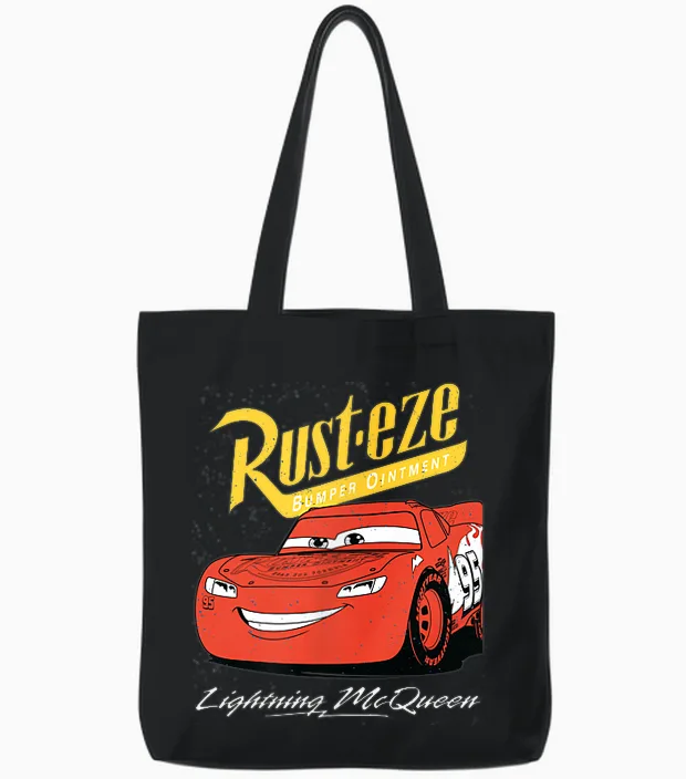 Disney Pixar Cars Lightning Mcqueen Vintage Rusteze Tote Bags in Black