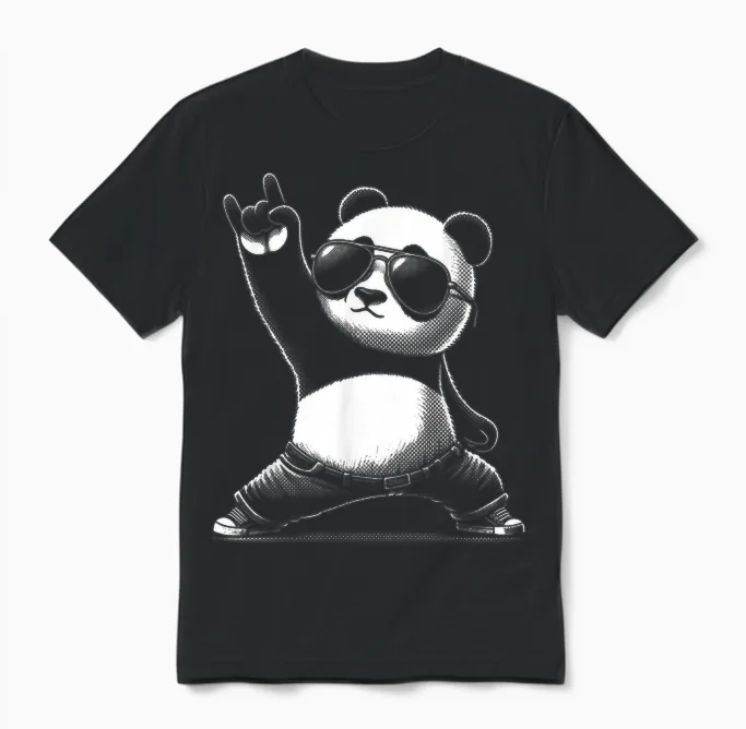 Retro Panda Rock and Roll Musik Lustiger Panda Unisex T-Shirt in Black