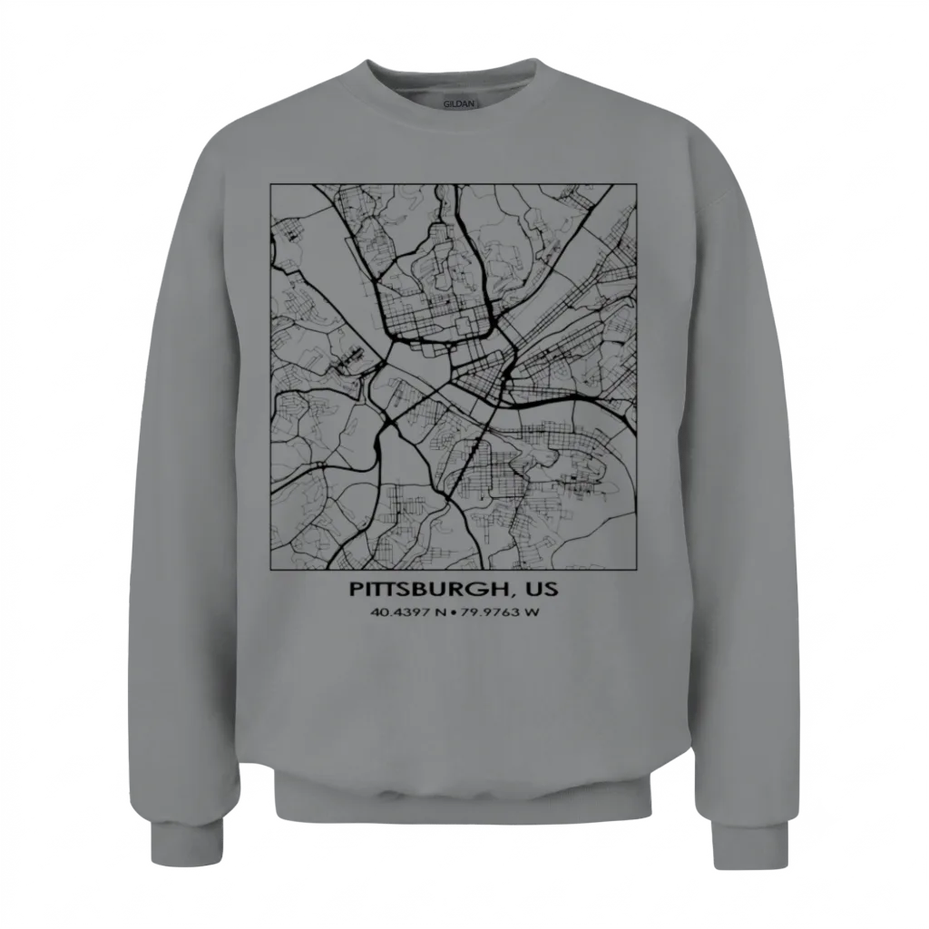 Pittsburgh City Streets Map Unisex Sweatshirt - Sport Grey