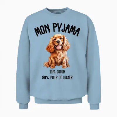 Cocker Cadeau Humour Pyjama Chien Cocker T-Shirt, White Unisex Sweatshirt - Light Blue