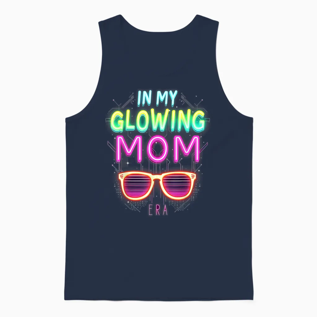 In My Glowing Mom Era Groovy Colorful Bright Unisex Tank Top in Navy