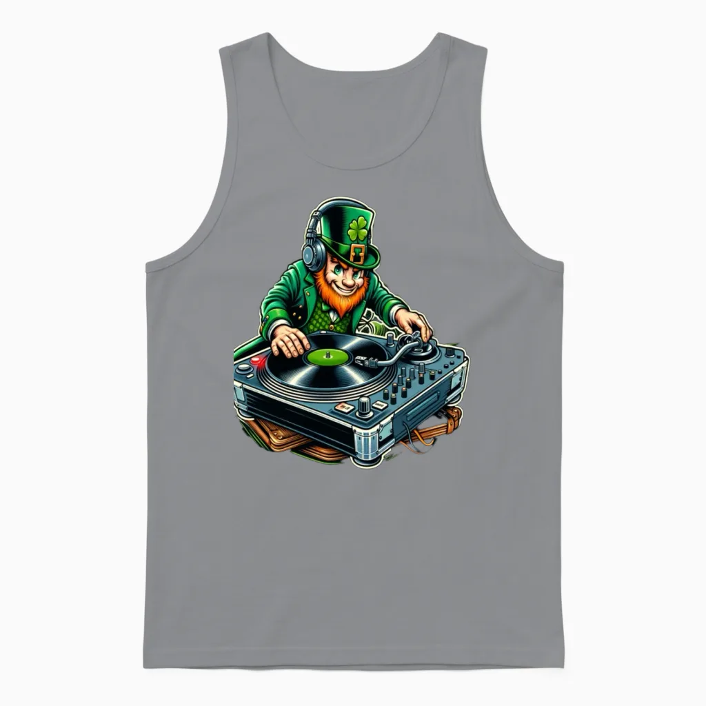 Funny Dj Leprechaun St. Patrick's Day Unisex Tank Top in Sport Grey