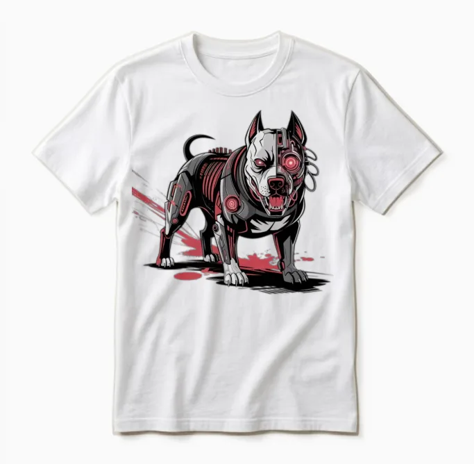 Cyberbeast: the Half-Machine Pitbull Unisex T-Shirt in White