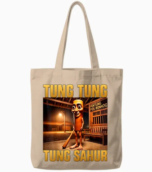 Meme Tung Tung Sahur Brainrot Tote Bags - Natural