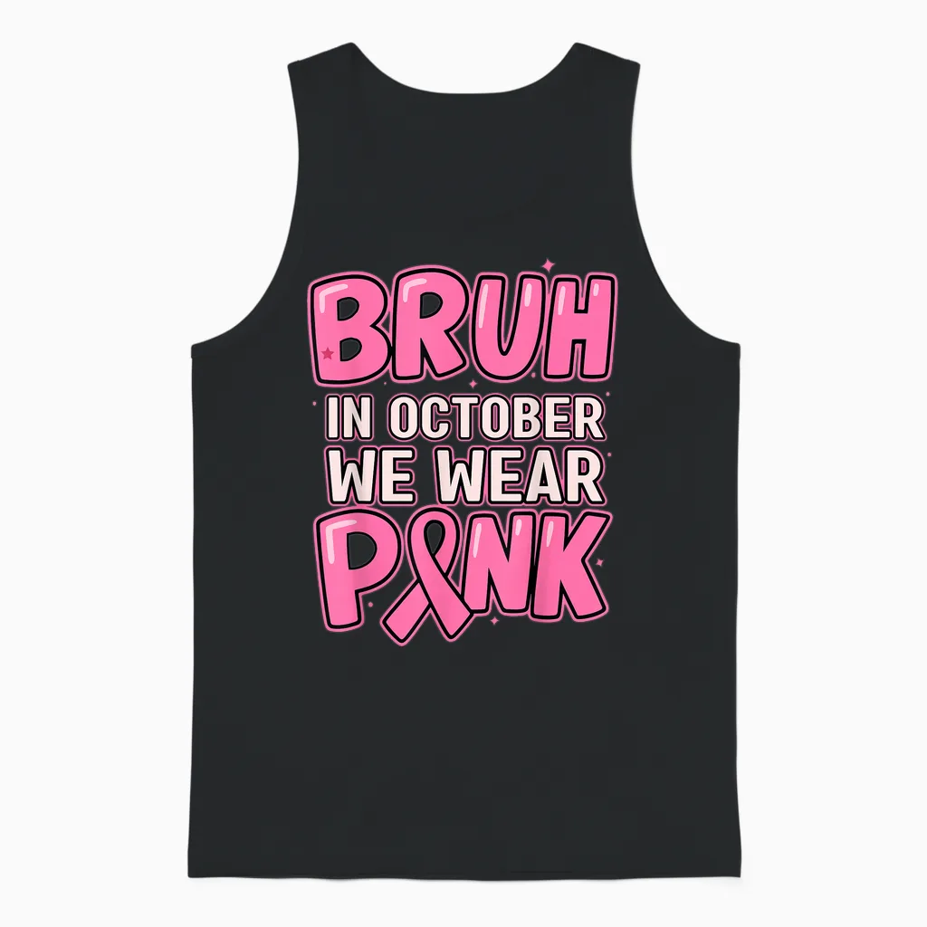 Breast Cancer Awareness October We Wear Pink Boys Kids Teens Unisex Tank Top in Black