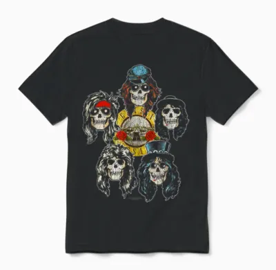 Guns 'n' Roses Faded Skull Vintage Band Heads Grunge T-Shirt, Black, S Unisex T-Shirt - Black