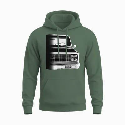 1972 Chevy C10 Pickup Truck Front Half Grill View Unisex Hoodie - Military Green