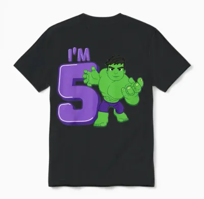 Kids Marvel Hulk Cute Hulk 5th Birthday I'm 5 Unisex T-Shirt - Black