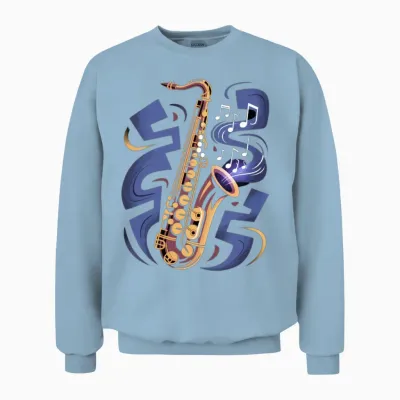 Saxophone with Musical Notes Unisex Sweatshirt - Light Blue