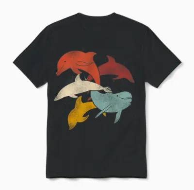 Dolphin Retro Vintage Unisex T-Shirt - Black
