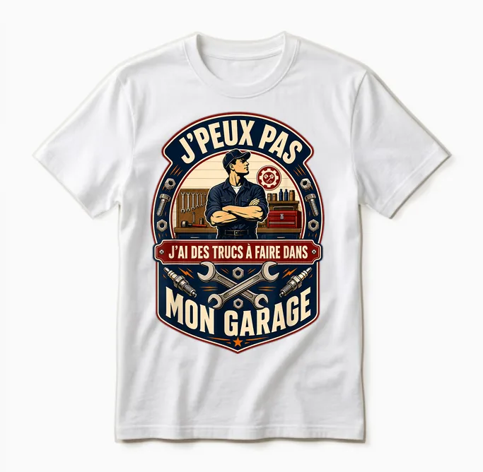 J'peux Pas Mon Garage Papa Bricoleur Fête Des Pères Unisex T-Shirt in White