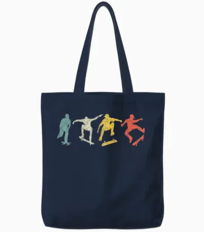Skate Skateboarder Gift Skateboard Retro Vintage T-Shirt, Black Tote Bags - Navy