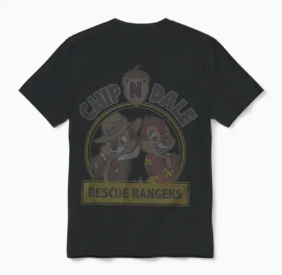 Disney Chip 'n' Dale Rescue Rangers Iconic Logo Unisex T-Shirt - Black