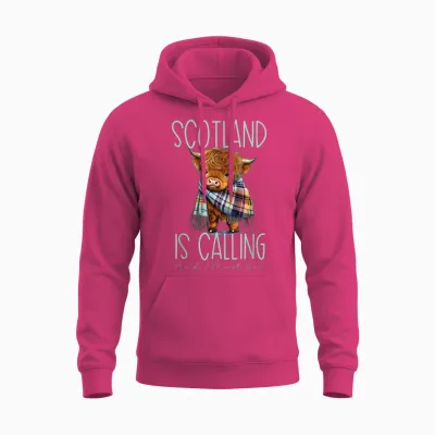 Scotland Calls and I Must Go! Highland Cow T-Shirt, Black Unisex Hoodie - Heliconia